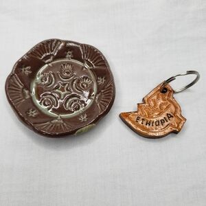 Ethiopian Leather Keychain And Mini Handmade Ceramic Trinket Dish